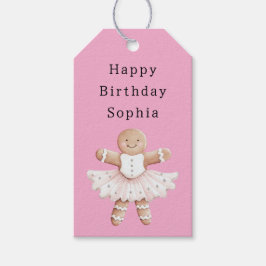 Roze Gingerbread Girl Ballerina Ballet Verjaardag Cadeaulabel