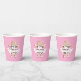 Roze Gingerbread Girl Ballerina Ballet Verjaardag Papieren Bekers
