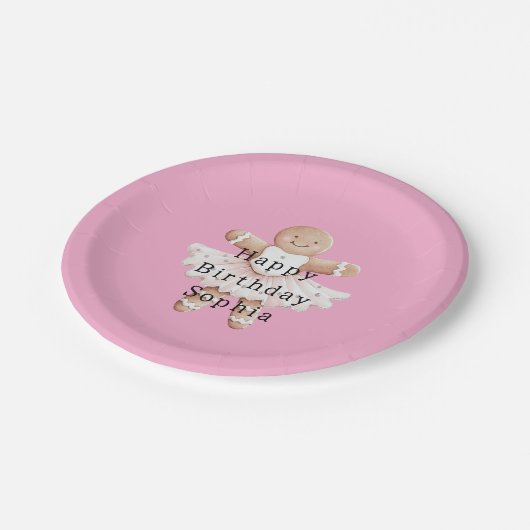 Roze Gingerbread Girl Ballerina Ballet Verjaardag Papieren Bordje (Gekanteld)