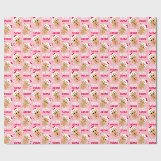 Roze Gingerbread Girl Christmas Wrapping Paper Cadeaupapier (Vlak)