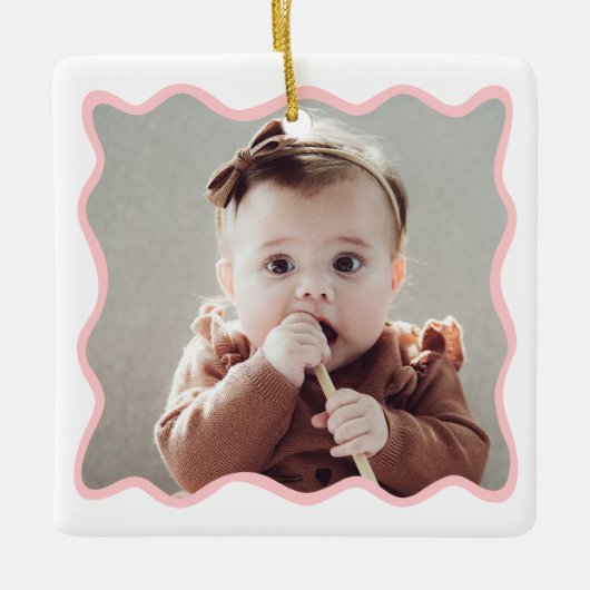 Roze Gingerbread House 1st Christmas Foto Keramisc Keramisch Ornament (Voorkant)