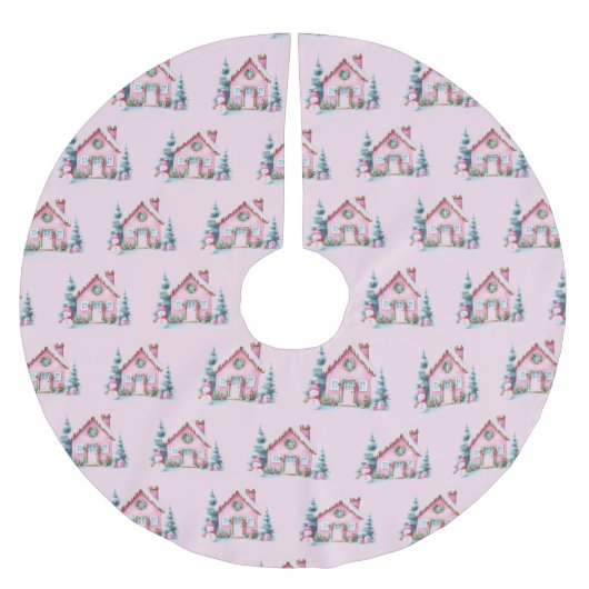 Roze Gingerbread House Decor Kerstboom Rok (Voorkant)