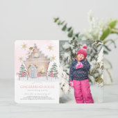 Roze Gingerbread House Decorating Verjaardagsfoto Kaart (Staand voorkant)