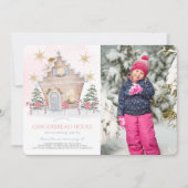 Roze Gingerbread House Decorating Verjaardagsfoto Kaart (Voorkant)