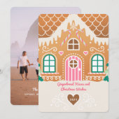 Roze Gingerbread House Foto Kerst Kaart (Voorkant / Achterkant)