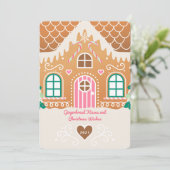 Roze Gingerbread House Foto Kerst Kaart (Staand voorkant)