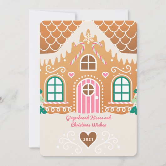 Roze Gingerbread House Foto Kerst Kaart (Voorkant)