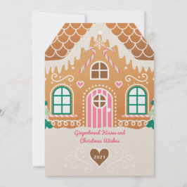 Roze Gingerbread House Foto Kerst Kaart
