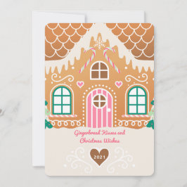Roze Gingerbread House Foto Kerst Kaart
