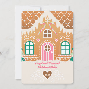 Roze Gingerbread House Foto Kerst Kaart