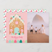 Roze Gingerbread House Foto Kerst Kaart (Voorkant / Achterkant)