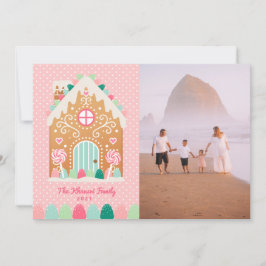 Roze Gingerbread House Foto Kerst Kaart
