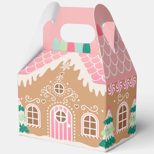 Roze Gingerbread House GROTE Favor Box Bedankdoosjes (Voorkant)