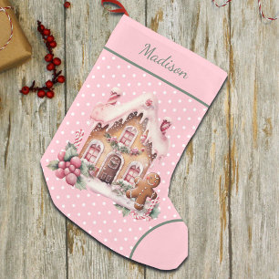 Roze Gingerbread House Polka Dot Custom Kleine Kerstsok