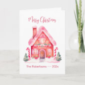 Roze Gingerbread Huis Kerst Kaart (Voorkant)