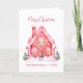 Roze Gingerbread Huis Kerst Kaart