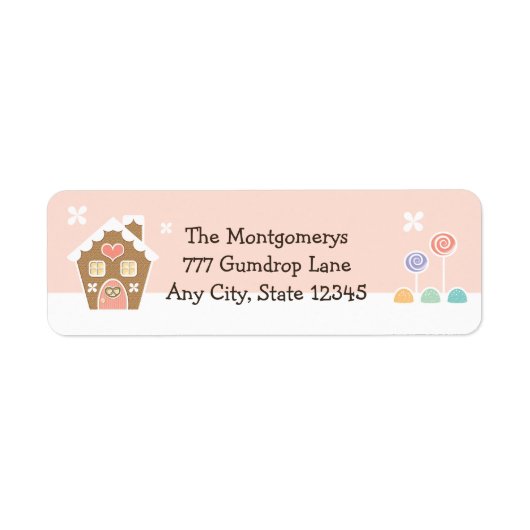 ROZE GINGERBREAD HUIS RETOURADRES LABELS (Voorkant)