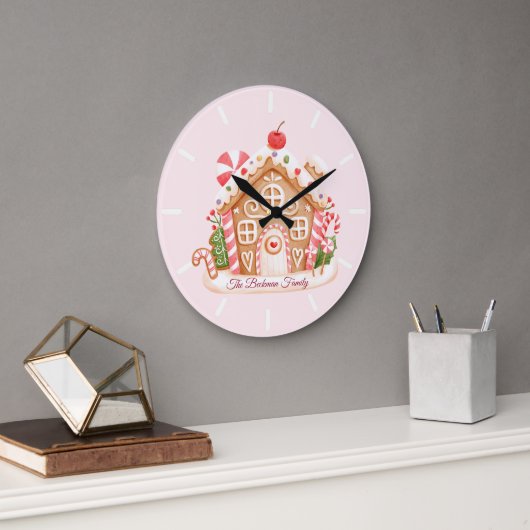 Roze Gingerbread Huis Vakantie Familienaam Grote Klok (Kantoor)