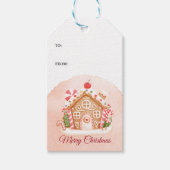 Roze Gingerbread Huis Vakantie Party Cadeaulabel (Voorkant)