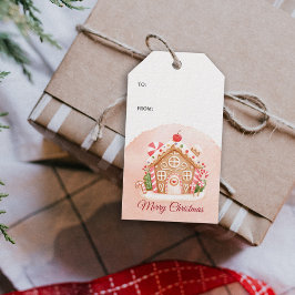 Roze Gingerbread Huis Vakantie Party Cadeaulabel
