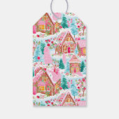 Roze Gingerbread Huizen Gepersonaliseerde Kerstmis Cadeaulabel (Achterkant)