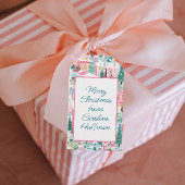 Roze Gingerbread Kerken Gepersonaliseerde Kerstmis Cadeaulabel