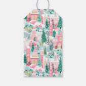 Roze Gingerbread Kerken Gepersonaliseerde Kerstmis Cadeaulabel (Achterkant)