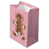 Roze Gingerbread Kerst Gift Bag Medium Cadeauzakje (Voorkant Gekanteld)