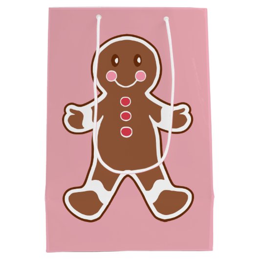 Roze Gingerbread Kerst Gift Bag Medium Cadeauzakje (Achterkant)