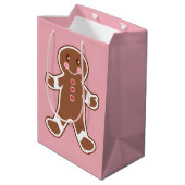Roze Gingerbread Kerst Gift Bag Medium Cadeauzakje (Achterkant Gekanteld)