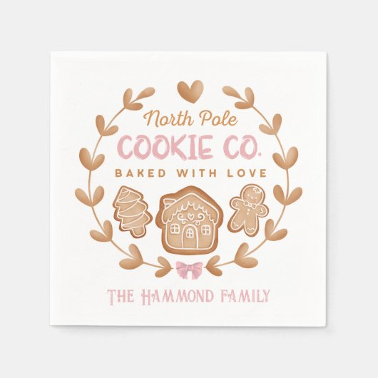 Roze Gingerbread Kerstkoekjes Familienaam Servet (Voorkant)