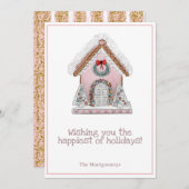 Roze Gingerbread Kerstmis Kaart (Voorkant / Achterkant)