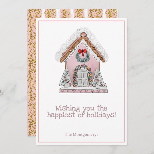 Roze Gingerbread Kerstmis Kaart (Voorkant / Achterkant)