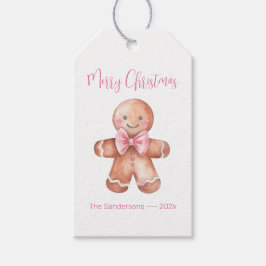 Roze Gingerbread Man Christmas Gift Label Cadeaulabel