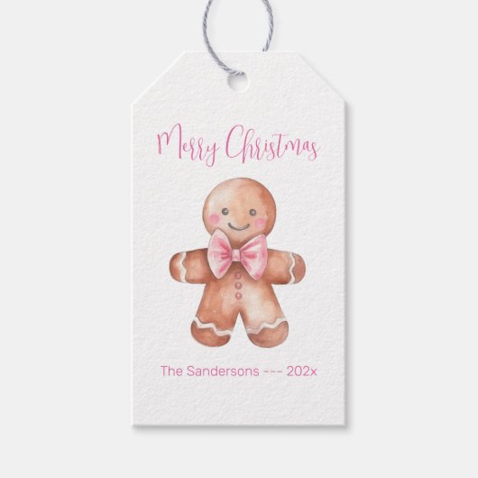 Roze Gingerbread Man Christmas Gift Label Cadeaulabel (Voorkant)