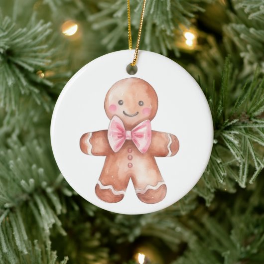 Roze Gingerbread Man Kerstmis Keramisch Ornament (Boom)