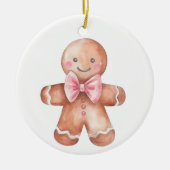 Roze Gingerbread Man Kerstmis Keramisch Ornament (Voorkant)