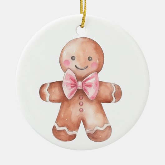 Roze Gingerbread Man Kerstmis Keramisch Ornament (Voorkant)