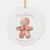 Roze Gingerbread Man Kerstmis Keramisch Ornament (Voorkant)