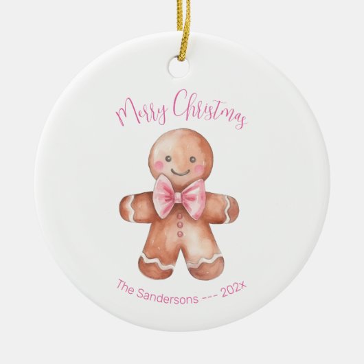 Roze Gingerbread Man Kerstmis Keramisch Ornament (Voorkant)