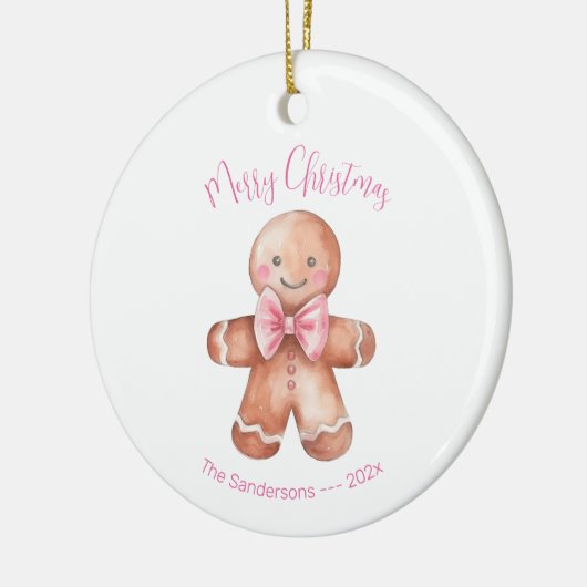 Roze Gingerbread Man Kerstmis Keramisch Ornament (Links)