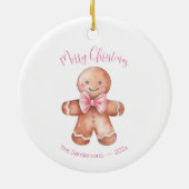 Roze Gingerbread Man Kerstmis Keramisch Ornament (Achterkant)