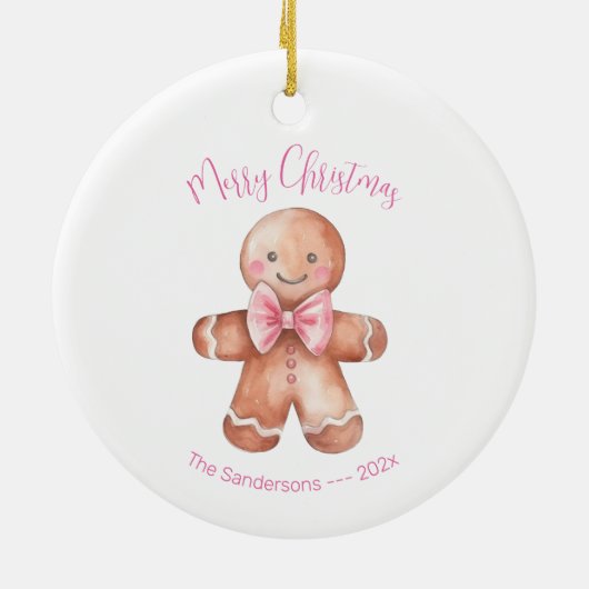 Roze Gingerbread Man Kerstmis Keramisch Ornament (Achterkant)