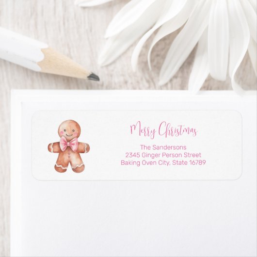 Roze Gingerbread Man Retouradres Label (Insitu)