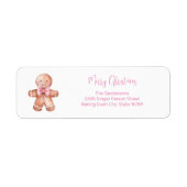 Roze Gingerbread Man Retouradres Label (Voorkant)