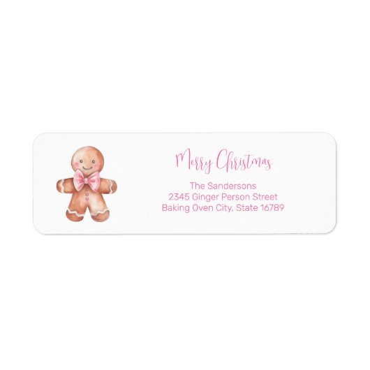 Roze Gingerbread Man Retouradres Label (Voorkant)