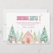 Roze GingerBread Winter Onederland 1e verjaardag Bedankkaart (Voorkant)