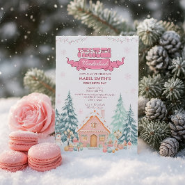 Roze GingerBread Winter Onederland 1e verjaardag Kaart