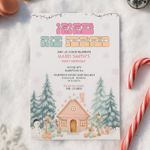 Roze GingerBread Winter Onederland 1e verjaardag Kaart