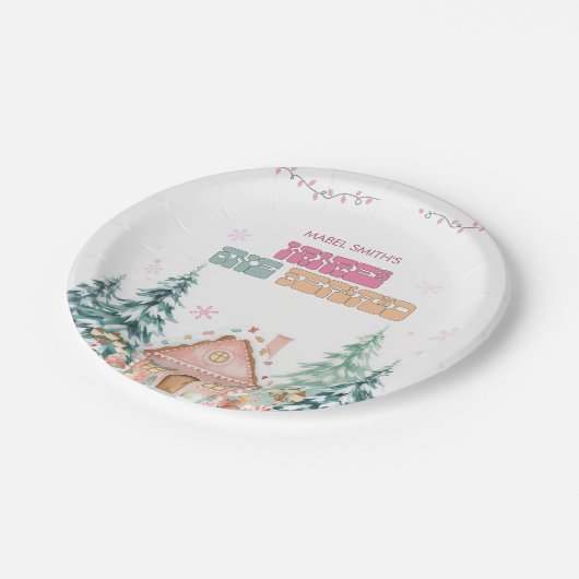 Roze GingerBread Winter Onederland 1e verjaardag Papieren Bordje (Gekanteld)